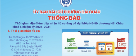 Thời gian, địa điểm tiếp nhận hồ sơ ứng cử đại biểu HĐND phường Hải Châu khoá I, nhiệm kỳ 2026-2031
