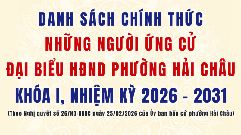 Danh sách chính thức những người ứng cử đại biểu HĐND phường Hải Châu khoá I, nhiệm kỳ 2026-2031